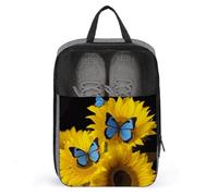 Shoe Bags for Travel Yellow Sunflowers with Blue Butterflies Shoe Pouch with Zipper Breathable Golf Shoe Bag for Men Women Outside Shoe Storage Organizer for Sport Business Trip Gym, gray, 9.4 x 3.9 x