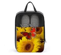 Shoe Bags for Travel Yellow Sunflowers with Red Butterfly Shoe Pouch with Zipper Breathable Golf Shoe Bag for Men Women Outside Shoe Storage Organizer for Sport Business Trip Gym, gray, 9.4 x 3.9 x