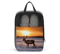 Shoe Bags Shoe Organizer with Handle Travel Bags Deer on Snowfield in Sunrise Printed Travel Storage Pouch for Travel And Storage, style, One Size, Shoe Bags