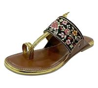 Shoe Bazar Black Traditional Kolhapuri Chappals For Women Ethnic Mojaris, Black Multi, 9.5
