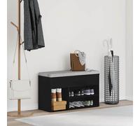 Shoe Bench Black Oak 80x30x45cm Engineered Wood Storage Shelf Gold Legs Entryway