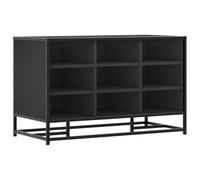 Shoe Bench Black Wood Material and Metal 84 x 40 x 53.5 cm with Storage Space, Seat Chest and Hinged Lid for Hallway Entrance Area Robust Wardrobe Bench with Padded Cushion and Shoe Rack