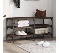 Shoe Bench Brown Oak Look Wood Material with Metal Frame 100 x 38.5 x 49 cm Hallway Bench with 3 Shelves and Adjustable Legs for Hallway, Hallway and Living Room, Sturdy Seat Chest with Storage Space