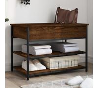 Shoe Bench Brown Oak Look Wood Material with Metal Frame 70 x 42.5 x 50 cm Hallway Bench with Storage Space and Adjustable Legs for Hallway Hallway Living Room
