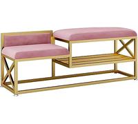 Shoe bench for the entrance area, storage bench, bench at the end of the bed, modern iron shoe bench with storage space, shoe stool for the entrance ar,Pink-a-100 * 35 * 45 cm