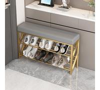 Shoe Bench, Narrow Shoe Storage Rack with Two-Layer Shelf and Cushion, Entryway Seating Stool for Doorway and Living Room, Gray