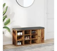 Shoe Bench Old Wood 102x32x50 cm Engineered Wood Dark Grey Padded Seat Storage.