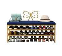 Shoe Bench Rack 3-Tier, Entryway Storage Benches with Upholstered PU Leather Seat and Gold Metal Legs, Shoe Changing Stool for Bedroom Living Room