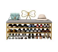 Shoe Bench Rack 3-Tier, Entryway Storage Benches with Upholstered PU Leather Seat and Gold Metal Legs, Shoe Changing Stool for Bedroom Living Room