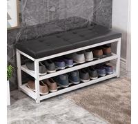 Shoe Bench Seat Rack, 3-Tier Entryway, With Pu Leather Padded And Metal Frame, Loads 300 Lb, Rack for Living Room, Hallway, Mudroom, Doorway