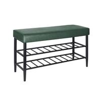 Relaxdays shoe bench, padded faux leather seat, 2 shelves for 6 pairs, H x W x D 50 x 80 x 30 cm, green, Foam, Plastic, Iron