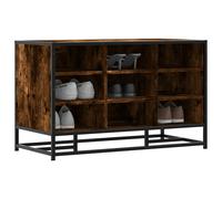 Shoe Bench Smoked Oak Engineered Wood & Metal 84x40x53.5 cm Black, Hall Storage.