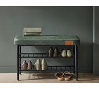 Shoe Bench, Storage Bench, Shoe Rack Bench Entryway, Synthetic Leather With Stitching, Mid-Century Modern, Forest Green