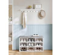 Shoe Bench with Padded Seat and Cushion and 12 Compartments, White