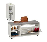Relaxdays Shoe Bench & Cabinet, 2-Piece Set, Footwear Storage with Seat, Cupboard, Hallway & Bedroom, White/Grey