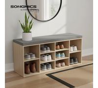 Shoe Bench Storage Cabinet with Seat Cushion, Natural