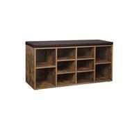 Shoe Bench Storage Cabinet with Seat Cushion, Rustic Brown + Brown