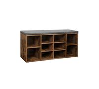 Shoe Bench Storage Cabinet with Seat Cushion, Rustic Brown + Grey