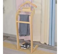 Shoe Bench,Valet Stand Organizer with Tie Belt Hooks,Shoe Rack,and Suit Hanger Tray-Solid Wood Clothes Storage Solution for Bedroom or Closet