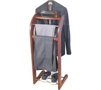 Shoe Bench,Valet Stand Organizer with Tie Belt Hooks,Shoe Rack,and Suit Hanger Tray-Solid Wood Clothes Storage Solution for Bedroom or Closet