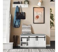 Sobuy Fsr133-K-W,shoe Bench With 2 Doors 90X35X45Cm Functional,white,w90Xd35Xh45