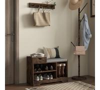 HOMCOM Upholstered Entryway Shoe Bench With Storage Drawer Open Shelf Brown, Brown