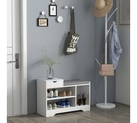 HOMCOM Upholstered Entryway Shoe Bench With Storage Drawer Open Shelf White, White