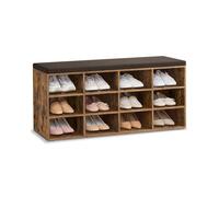 Shoe Bench with Padded Seat and Cushion and 12 Compartments, Brown / 30.3 x 104 x 48 cm