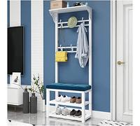 Shoe Bench with Storage, 2-Tier Shoe Rack, Upholstered Seating, Stylish Hanger, White & Blue Fabric, Ideal for Living Room & Bedroom, 60 cm Storage nizer