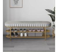Shoe Bench with Storage, Upholstered Entryway Bench for Bedroom or Hallway, Gold Metal Shoe Rack for Small Space Storage