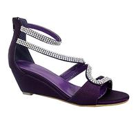 Shoe Box Boutique 118 Ladies Satin Diamante Low Wedge Heel Strappy Sandals Shoes Evening Weddings (3 UK, Purple)