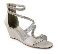 Shoe Box Boutique 118 Ladies Satin Diamante Low Wedge Heel Strappy Sandals Shoes Evening Weddings (5 UK, Ivory)