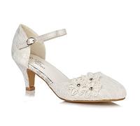 Shoe Box Boutique 151 Women's Ivory Lace Embellished Petal Detail Low Heel Ankle Strap Mary Jane Bridal Wedding Shoes 3-8 (Ivory, Numeric_7)