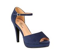 Shoe Box Boutique 161 Women's Suede Peep Toe Stiletto Shoes High Heels Ankle Strap Evening Party Special Occasion Sandals Shoes (Navy Blue, Numeric_8)
