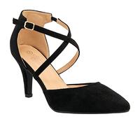 Shoe Box Boutique 179 Women's Suede Mid Heel Pointed Toe Strappy Cross Strap Smart Evening Party Shoes (Black, UK_Footwear_Size_System, Adult, Women, Numeric, Medium, Numeric_4)