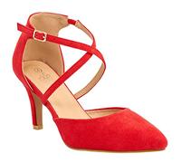 Shoe Box Boutique 179 Women's Suede Mid Heel Pointed Toe Strappy Cross Strap Smart Evening Party Shoes (Red, UK_Footwear_Size_System, Adult, Women, Numeric, Medium, Numeric_4)