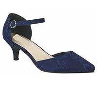 Shoe Box Boutique 53 Women's Lace Embellished Mid Heel Pointed Toe Ankle Strap Mary Jane Evening Wedding Special Occasion Court Shoes (Navy Blue, Numeric_5)