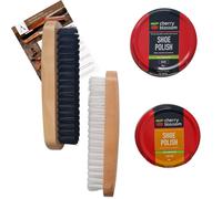 Shoe Brush Set & Shoe Polish Kit Black and Brown contains Cherry Blossom Black and Light Tan, Brown Shoe Polish and 2 Brushes Bundled with Unique Shoe
