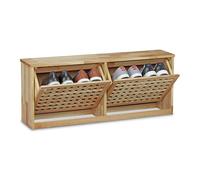 Relaxdays Wooden Shoe Rack & Drawer, Walnut Wood, 38 x 94 x 20 cm, Modern Wall-Mounted Shoe Storage, Hallway Furniture, Natural