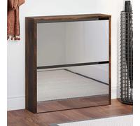 Shoe Cabinet 2-Tier Smoked Oak 63x17x67cm Engineered Wood Glass Modern Hallway