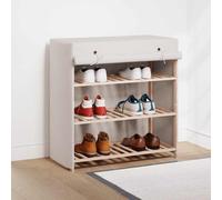 Shoe Cabinet 3-Tier White Fabric & Fir Wood 79x40x80cm Holds 6 Pairs Slim Deluxe