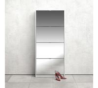 Shoe Cabinet - 4 Mirrored Door - White