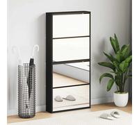 Shoe Cabinet 4-Tier Black Engineered Wood & Glass Slim 63x17x134 cm Pull-DownBox