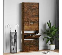 Shoe cabinet 59x17x169cm Smoked Oak engineered wood 5-drawer pull-down hallway.