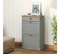 Shoe cabinet 60x35x96cm Grey Solid Pine Wood Small Shutter Design Metal Handles