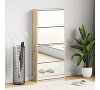 Shoe Cabinet 63x17x134 cm Slim Black Engineered Wood & Glass 4 Pull-Down Drawers