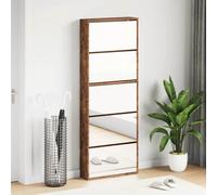 Shoe Cabinet 63x17x169.5cm Smoked Oak Engineered Wood Glass 5 Pull-Down Hallway