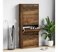 Shoe Cabinet 63x24x147cm Smoked Oak Engineered Wood 4 Drawer Slim Hallway Entry