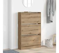 Shoe Cabinet Artisan Oak 80x21x125.5cm Eng Wood 3-Shelf Hinge Door Deluxe Slim