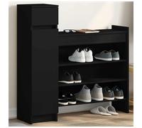 Shoe Cabinet Black 100.5x28x100cm Engineered Wood 2 Drawers 4 Shelves Hinge Door